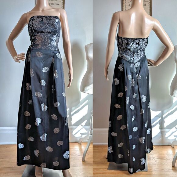 Vintage 1990s Jeffrey & Dara Prom Gown Floral Brocade Whimsygoth Formal Size 6 - Picture 1 of 16